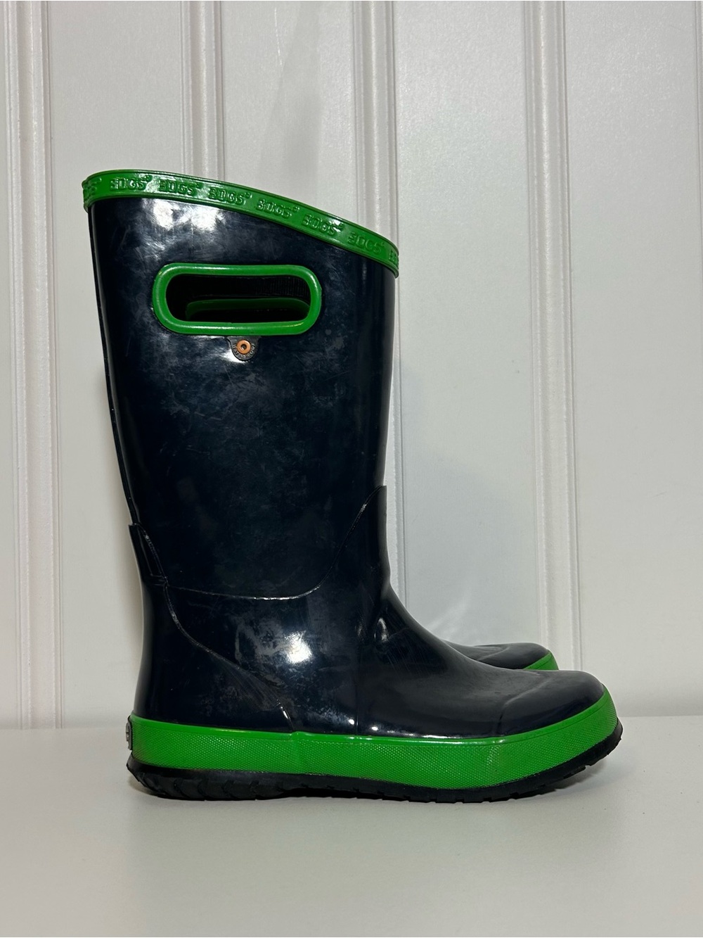Bogs Kids Black and Green Rain Boots - Waterproof Rubber Boots